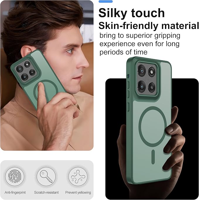 Compatible for Motorola Moto G Stylus 2025 Phone Case: [Mag-Safe Fit] with 2pc HD Screen Protector, Matte Translucent Soft-Touch Skin & Full Body for Moto GStylus 2025, Dark Green