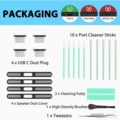 USB C Dust Plug Cover for Charging Port, Type C Cleaning Kit & Speaker Cap Cleaner, Phone Accessories Compatible with iPhone 15/16/Plus/Pro/Pro Max and iPhone 17 Only (Not 17 Pro/Max)