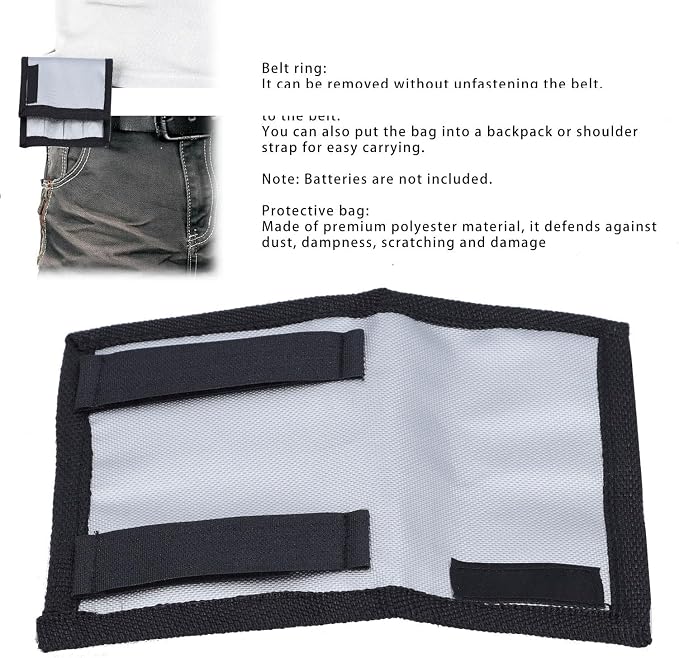 Fafeicy Battery Pouch, Battery Bag Holder Organizer with Hook and Loop Fasteners, for 4 Batteries Compact Oxford Fabric Belt Loop