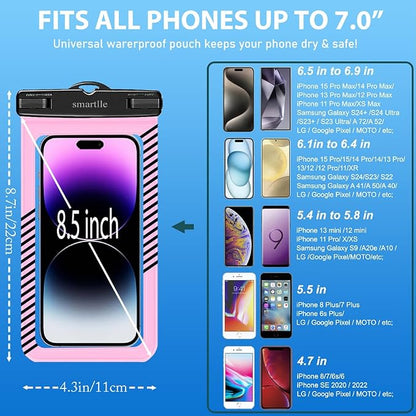 Waterproof Phone Pouches Bags Holder, Cell Phone Water Protectors 4 Pack for Swimming, IPX8 Waterproof Phone case Cover for iPhone 15 14 13 Pro Max 12 11, for Galaxy S24 S23 Ultra Up to 7"