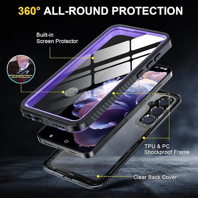 ANTSHARE for Samsung Galaxy S24 Plus Case Waterproof, Built-in Lens & Screen Protector 360° Full Body Heavy Duty Protective Shockproof IP68 Underwater Case for Galaxy S24 Plus (2024) 5G-Purple
