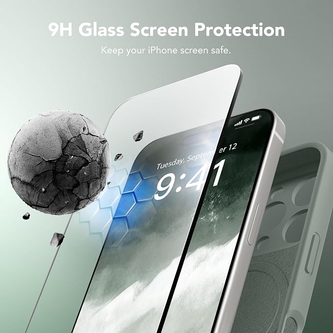 Magnetic for iPhone 16 Pro Case, Compatible with MagSafe, [Full Camera Protection][Screen Protector] Silicone Shockproof Protective Phone Case for iPhone 16 Pro 6.3", Calke Green