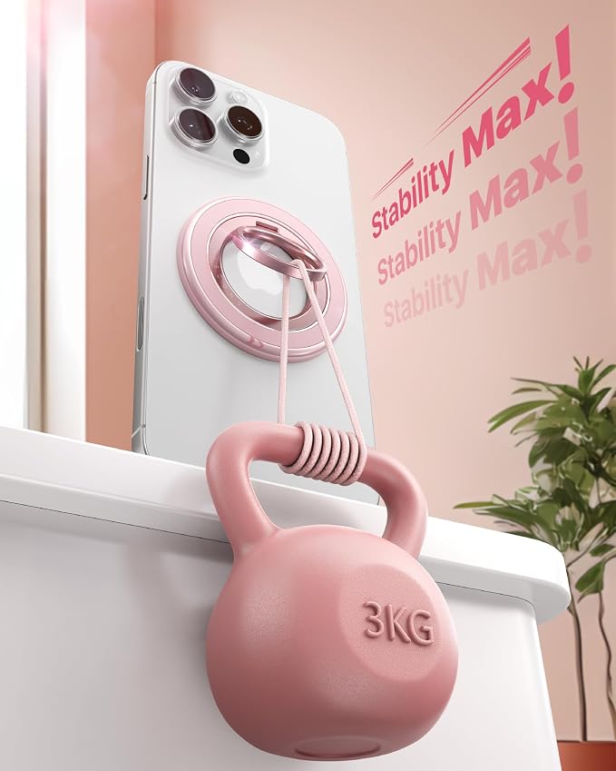 andobil [2026 3rd Gen] Magnetic Phone Grip for MagSafe [360° Rotatable & Ultra-Stable] Two-Sided Magnet Cell Phone Ring Holder Compatible with MagSafe Accessories, iPhone 17 Air 16 15 14 Pro Max, Pink