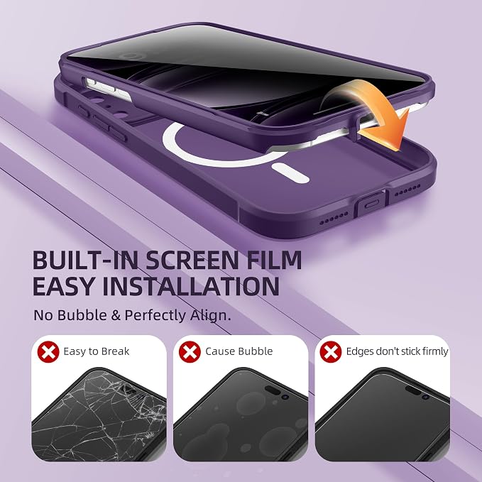 BERFY for iPhone 17 Pro Case, Compatible with MagSafe, Built-in Privacy Screen Protector, Camera Protection, Shockproof Full Body Phone Case 6.3", Translucent Deep Purple