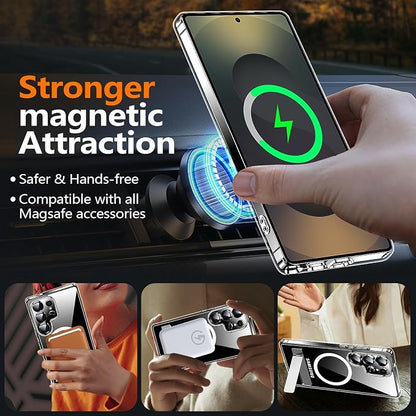 MOZOTER for Samsung Galaxy S25 Ultra Case with Kickstand,[Compatible with Magsafe][2*Screen Protector],Military-Grade Protection,Magnetic Phone Case for Samsung Galaxy S25 Ultra-Clear