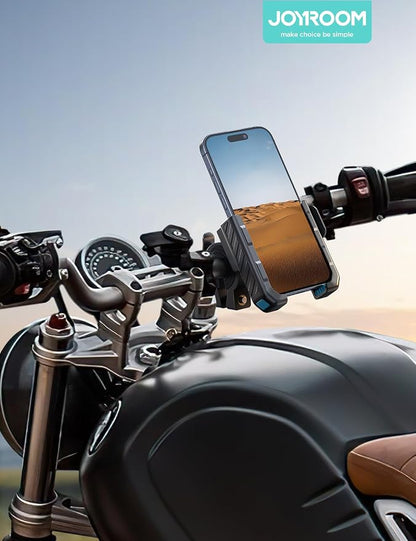 JOYROOM Motorcycle Bike Phone Holder Mount - [Not Block Camera] Bicycle Phone Holder Handlebar Cell Phone Clamp - [Silicone Wrapped] Scooter Phone Holder for iPhone Samsung 4.7''-7'' Smartphones, Blue