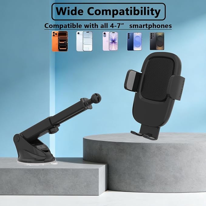 Car Phone Holder, [Ultra Strong Suction Cup] 360°Adjustable Phone Mount for Universal Car Windshield Compatible with iPhone 17 Pro Max and More Smartphones
