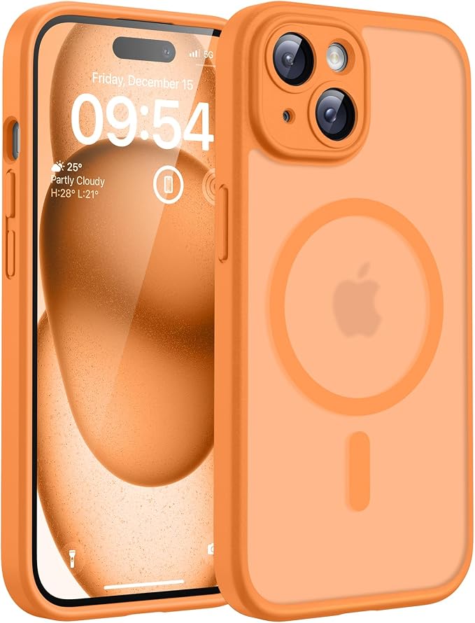 TOCOL for Phone 14 Case, Compatible with Magsafe Charger, Full Camera Protection, Drop Protection, Translucent Matte Phone Case for iPhone 14 6.1 inch (Orange)