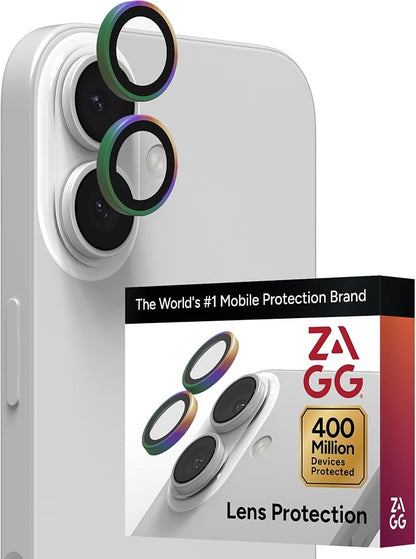 ZAGG iPhone Camera Lens Protector for iPhone 17/16/ 16 Plus - Iridescent, Camera Ring, Maximum Impact & Scratch Protection, Anti-Reflective Technology, Smudge-Resistant, Precise Fit, Glass Elite