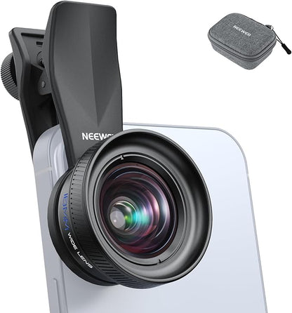 NEEWER 18mm Wide Angle Lens with 17mm Threaded Phone Camera Lens Clip, 100° FOV, 0.75X Magnification, 6 Elements in 5 Groups, Compatible with iPhone Android Samsung for Mobile Photography, LS-72