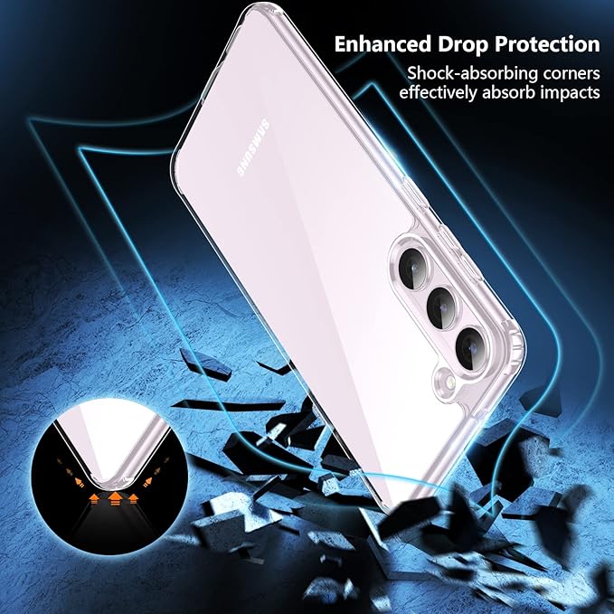 SPIDERCASE Designed for Samsung Galaxy S23 Case, [10 FT Military Grade Drop Protection], 2 Pack [Tempered Glass Screen Protector+Camera Lens Protector] Heavy Duty Shockproof Case, Clear