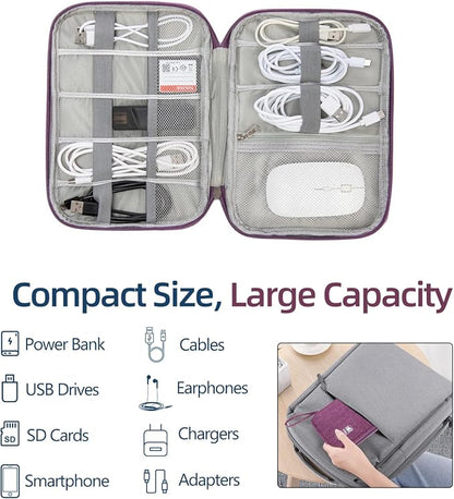 Cord Organizer Travel Case, Cable Organizer Bag for Chargers, USB Cables, Power Bank & Electronics Accessories, Portable Tech Organizer Pouch with Mesh Pockets, Water Resistant Travel Gear Bag