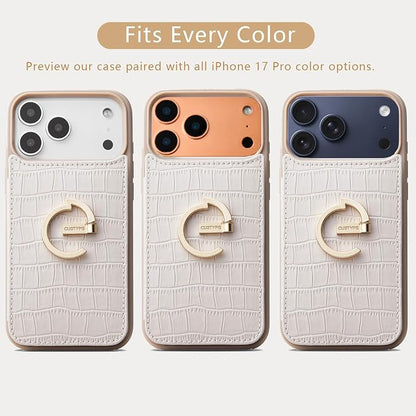 CUSTYPE Compatible with iPhone 17 Pro Wallet Case with Card Holder,180°Ring Holder Kickstand Card Slots Case,PU Leather Protective Case for iPhone 17 Pro 6.3inch-Beige