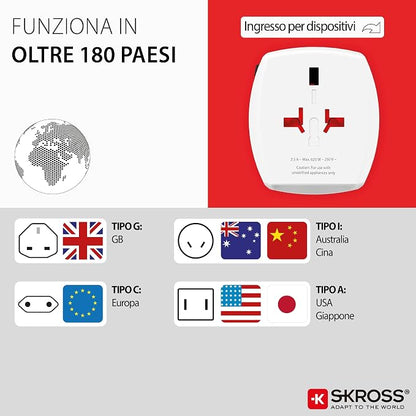 SKROSS Universal Travel Plug with USB and USB C, 1.302962, White