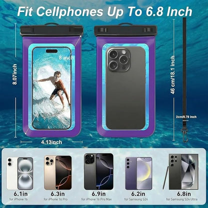 Woyinge 1 Pack Waterproof Phone Case, 6.8" Universal Dry Bag for iPhone 15/14/13/12 Pro Max, IPX8 Waterproof Pouch, Cruise Ship & Beach Essentials, Purple