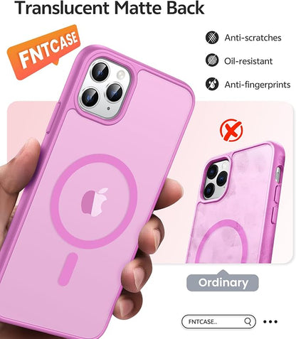 FNTCASE for iPhone 11 Pro Case: [Compatible with Magsafe] Translucent Matte Magnetic Phone Cover - Military Grade Drop Protection Shockproof Protective for iPhone 11Pro 2019 Cases - Pink