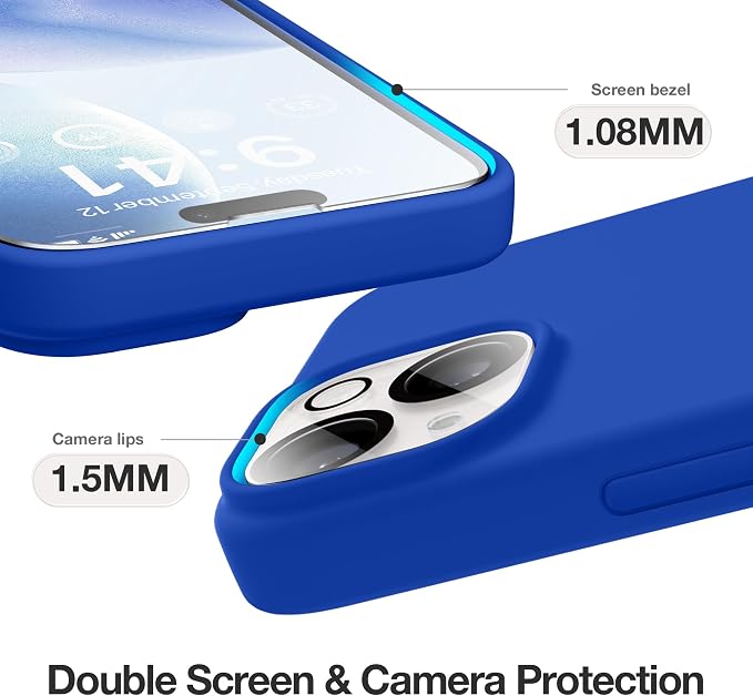 GONEZ Magnetic for iPhone 14 Case, Compatible with Magsafe, with Screen Protector + Camera Protector, Anti-Scratch Microfiber Lining, Liquid Silicone Shockproof Protective Phone Case, Klein Blue