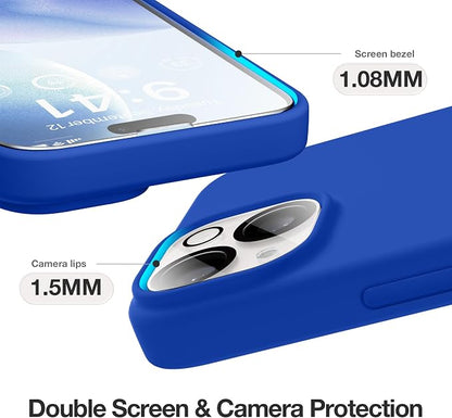 GONEZ Magnetic for iPhone 14 Case, Compatible with Magsafe, with Screen Protector + Camera Protector, Anti-Scratch Microfiber Lining, Liquid Silicone Shockproof Protective Phone Case, Klein Blue