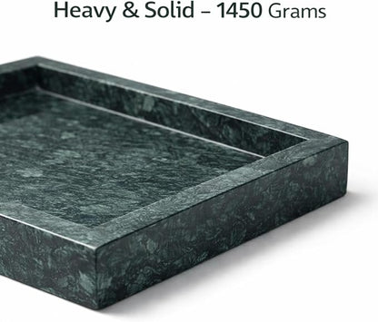 Natural Green Marble Tray for Bathroom | Kitchen | Vanity | Desktop, Stone Organizer for Coffee Table, Dresser, Nightstand, Candles, Soap, Towel, Plant, Jewelry (10" x 6"), Rectangular