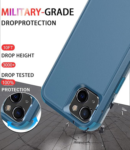 Diverbox for iPhone 13 Case [Shockproof] [Dropproof] [Tempered Glass Screen Protector + Camera Lens Protector],Heavy Duty Protection Phone Case Cover for Apple iPhone 13 (Blue)
