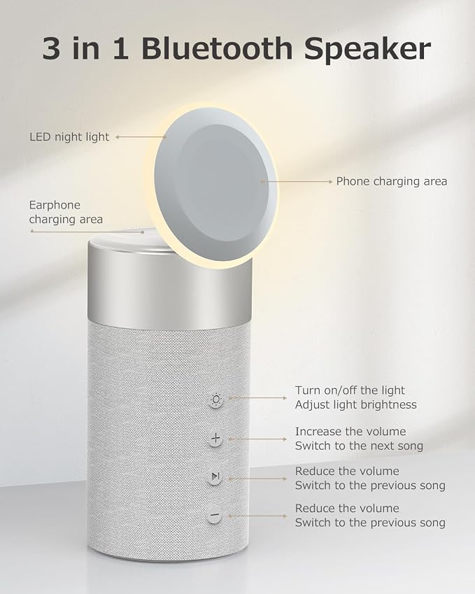COLSUR Bluetooth Speaker, Magnetic Wireless Charger, Bluetooth Speakers with Night Light, 2 in 1 Wireless Charging Station for iPhone 17/16/15/14/13/12 Series, AirPods Pro 2/4/3/2（Gift Ideal）(Gray)