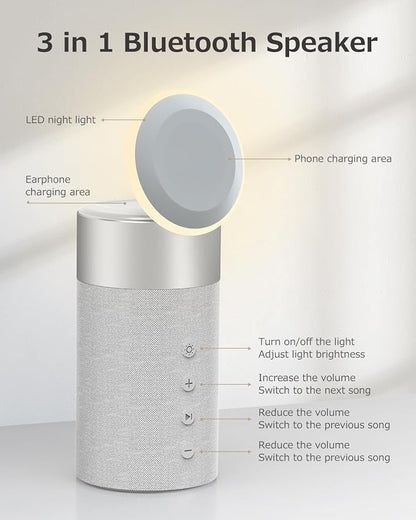 COLSUR Bluetooth Speaker, Magnetic Wireless Charger, Bluetooth Speakers with Night Light, 2 in 1 Wireless Charging Station for iPhone 17/16/15/14/13/12 Series, AirPods Pro 2/4/3/2（Gift Ideal）(Gray)