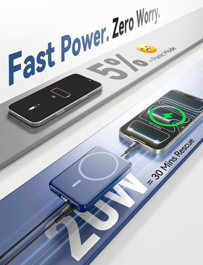 Magnetic Portable Charger, 10000mAh for Magsafe Battery Pack, 20W Fast Charging Power Bank, Travel Essential of Wireless Charger Compatible with iPhone 17/16/15/14/13 Pro/Max/Air/Plus-DarkBlue