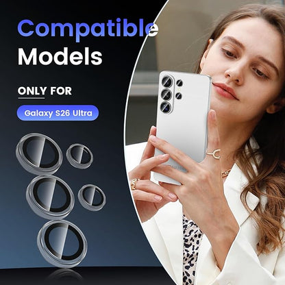 Tensea (3+2PCS Compatible with Samsung Galaxy S26 Ultra Camera Lens Protector, 9H Tempered Glass Camera Cover Screen Protector Metal Individual Ring [Installation Tray][Case Friendly]