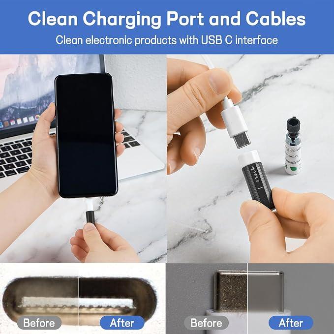 iPhone Cleaning Kit CleaniKu Phone Cleaner - iPhone Charging Port Cleaning Tool, Multi-Tool Phone Repair Restore with Speaker Cover, USB C Cleaning Kit for Lightning Cables,Connectors,Speakers,Airpod