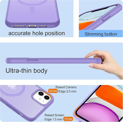 Pilaru for iPhone 11 Case & iPhone XR Case [Compatible with Magsafe] Translucent Matte Magnetic Case with Screen Protector,SlimThin Shockproof Protective Cover for iPhone 11 & XR-Light Purple