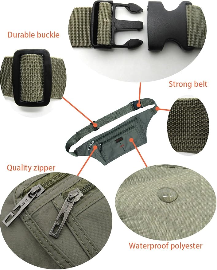 Naoki Outdoor Sports Running Jogging Cycling Hiking Camping Climbing Travel Ultra-thin Waterproof Polyester Waist Pack/Bag Runner Belt(Army Green)