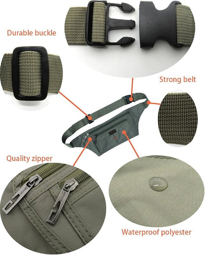 Naoki Outdoor Sports Running Jogging Cycling Hiking Camping Climbing Travel Ultra-thin Waterproof Polyester Waist Pack/Bag Runner Belt(Army Green)