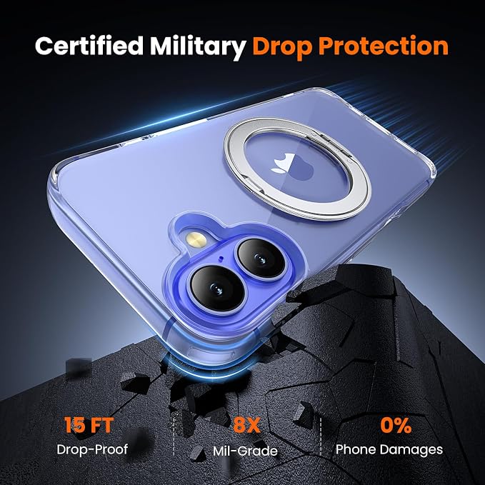 3 in 1 for iPhone 16 Case Clear with Stand, Not Yellowing, Flexible Stable Stand,Kickstand,fits MagSafe,Military-Grade Protection Phone case for iPhone 16 Clear - Ring Holder
