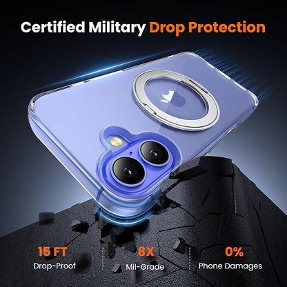 3 in 1 for iPhone 16 Case Clear with Stand, Not Yellowing, Flexible Stable Stand,Kickstand,fits MagSafe,Military-Grade Protection Phone case for iPhone 16 Clear - Ring Holder