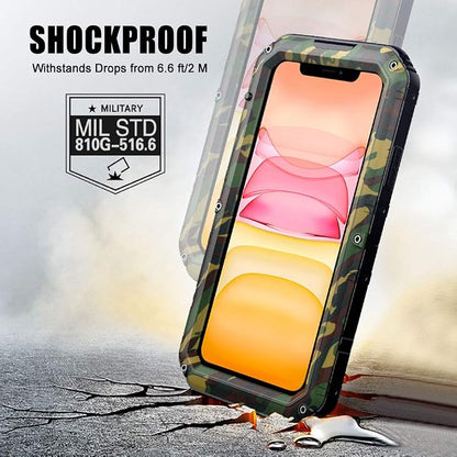 Mitywah Waterproof Case Compatible for iPhone 11, Heavy Duty Military Grade Defender Cover Built-in Screen Protection, Shockproof Metal Strong Dustproof Case for iPhone 11, Camouflage