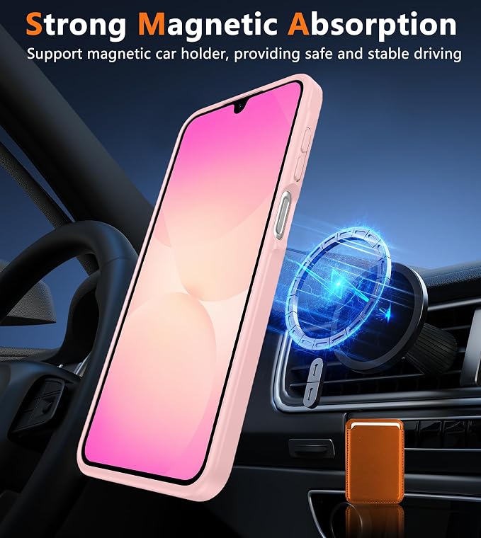 FNTCASE for Galaxy A26 5G Phone Case: Magnetic Matte Translucent Military Grade Drop Protection Cell Phone Cover - Slim Rugged Durable Shockproof Protective for Samsung A26 Cases - Light Pink