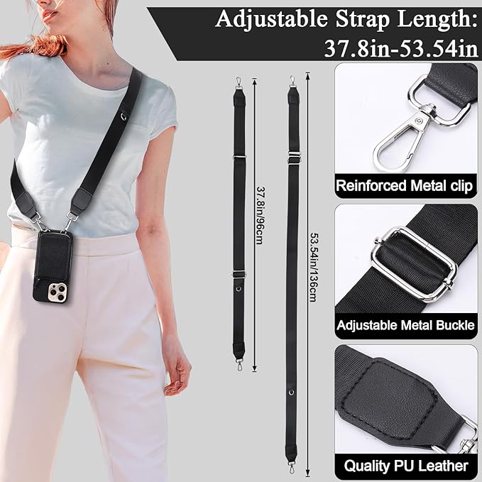 XANGNIER Wallet Case for iPhone 16 Pro, RFID Blocking PU Leather Crossbody Phone Purse with Card Holder, Zipper Pocket, Wrist Strap & Adjustable Lanyard for Women 6.3" 5G, Black