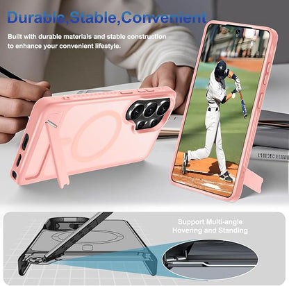 RMOCR for Samsung Galaxy S26 Ultra Case with Screen Protector+Lanyard Wrist Strap,Magnetic Translucent Matte Rugged Slim Phone Cover Built in Invisible Kickstand [Fit for MagSafe],2026 Cute Pink