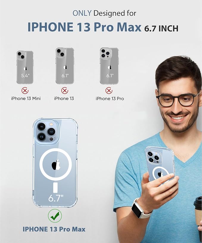 Compatible with iPhone 13 Pro Max Case Clear, Built-in Screen Protector, with Camera Lens Protector, [Compatible with MagSafe] Full Body Phone Case, Protective Cover for 13 ProMax 6.7" (Clear)
