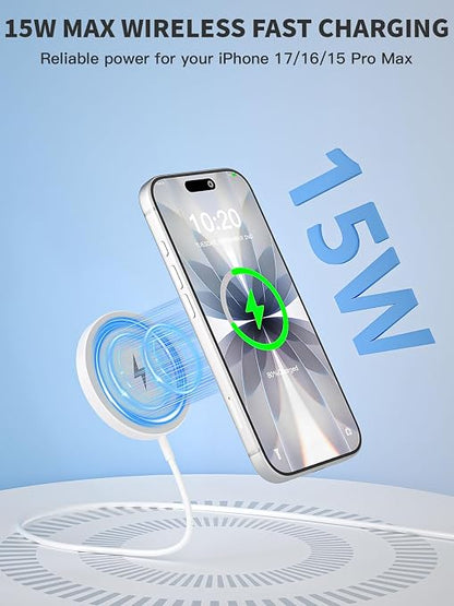 Magnetic Wireless Charger 10FT Fast Apple Mag-Safe Charger Magnet Charging Pad iPhone Mag Safe Charging for iPhone 17Pro Max/16 Pro Max/16Pro/16/iPhone 15Pro Max/15 Plus/14/13/12/AirPods 3/2/Pro/Pro 2