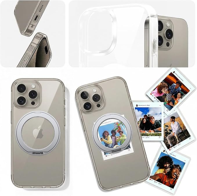 3 in 1 for iPhone 15 Pro Case Stand |Build in Kickstand,Screen Protector *1 & Camera Lens Protector*1, Not Yellowing, Fits MagSafe, Military-Grade Protection
