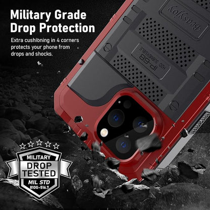 Beasyjoy Waterproof Case for iPhone 13 Pro, Metal Defender Case with Built-in Screen Protector, Military Grade Full Body Rugged Protective Heavy Duty Underwater Phone Case 6.1 Inch, Red