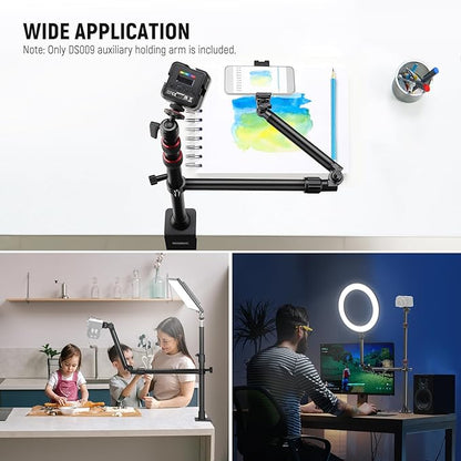 NEEWER Overhead Camera Mount Arm with Phone Clip, 22"/56cm 180°&360° 2 Section Flexible Holding Arm for Desk Stand, Fits 0.87"-1.1" Tube, 5.5lb/2.5kg Max Load for Camera LED Ring Light Mic, DS009