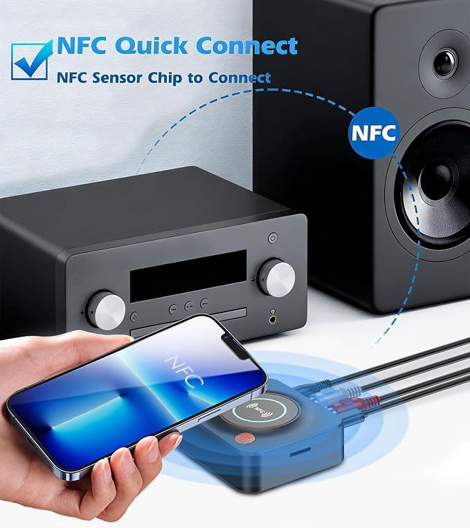 Bluetooth Receiver for Home Stereo, AUX RCA to Bluetooth Adapter for Old Speakers, NFC Wireless Audio Receiver for Music Streaming Sound System, KAIY Convert Wired Speakers to Wireless