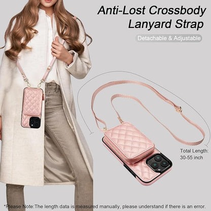 Bocasal Crossbody Wallet Case for iPhone 16 Pro Max, RFID Blocking PU Leather Zipper Handbag Purse Flip Cover, Kickstand Folio Case with Card Slots Holder Wrist Strap Lanyard 5G 6.9 Inch (Rose Gold)