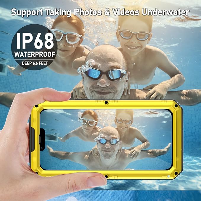 Beasyjoy Waterproof Case for iPhone 13 Pro, Full Body Protective Cover with Built-in Screen Protector, Heavy Duty Metal Rugged Shockproof Dustproof Defender Phone Case 6.1 Inch, Yellow