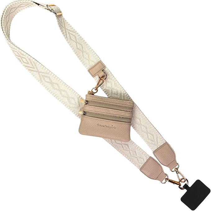 Save the Girls Original Clip and Go Phone Strap Pattern - Crossbody Phone Strap Chain with Zipper Wallet Pouch