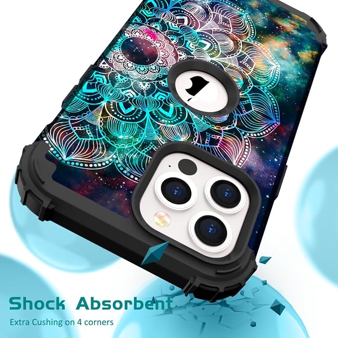 Hocase for iPhone 15 Pro Max Case, Heavy Duty Shockproof Protection Soft Silicone Rubber Bumper+Hard Plastic Hybrid Protective Case for iPhone 15 Pro Max 6.7" 2023 - Mandala in Galaxy