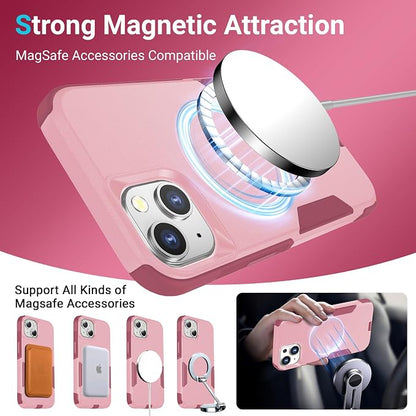 jaroco for iPhone 13 Case & iPhone 14 Case & iPhone 15 Case [Heavy Duty Protection][Compatible with MagSafe][Military Grade Drop Protection][Shockproof] with Non-Slip Removable Phone Cover 6.1''-Pink