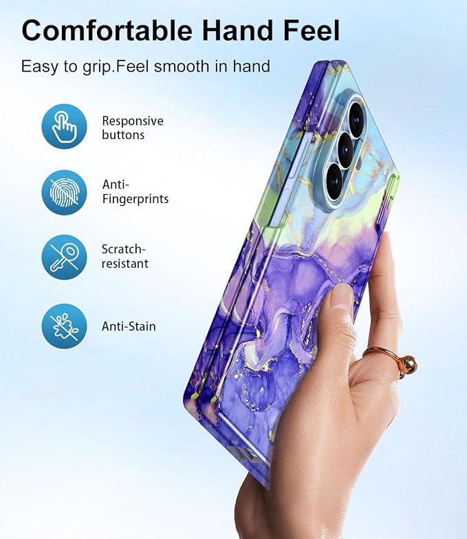 Btscase for Samsung Galaxy Z Fold 8 Ultra Case,Built in Front Screen Protector,[Compatible with MagSafe] Marble Hard PC Slim Shockproof Full Body Drop Protective Case for Z Fold 8 Ultra, Violet